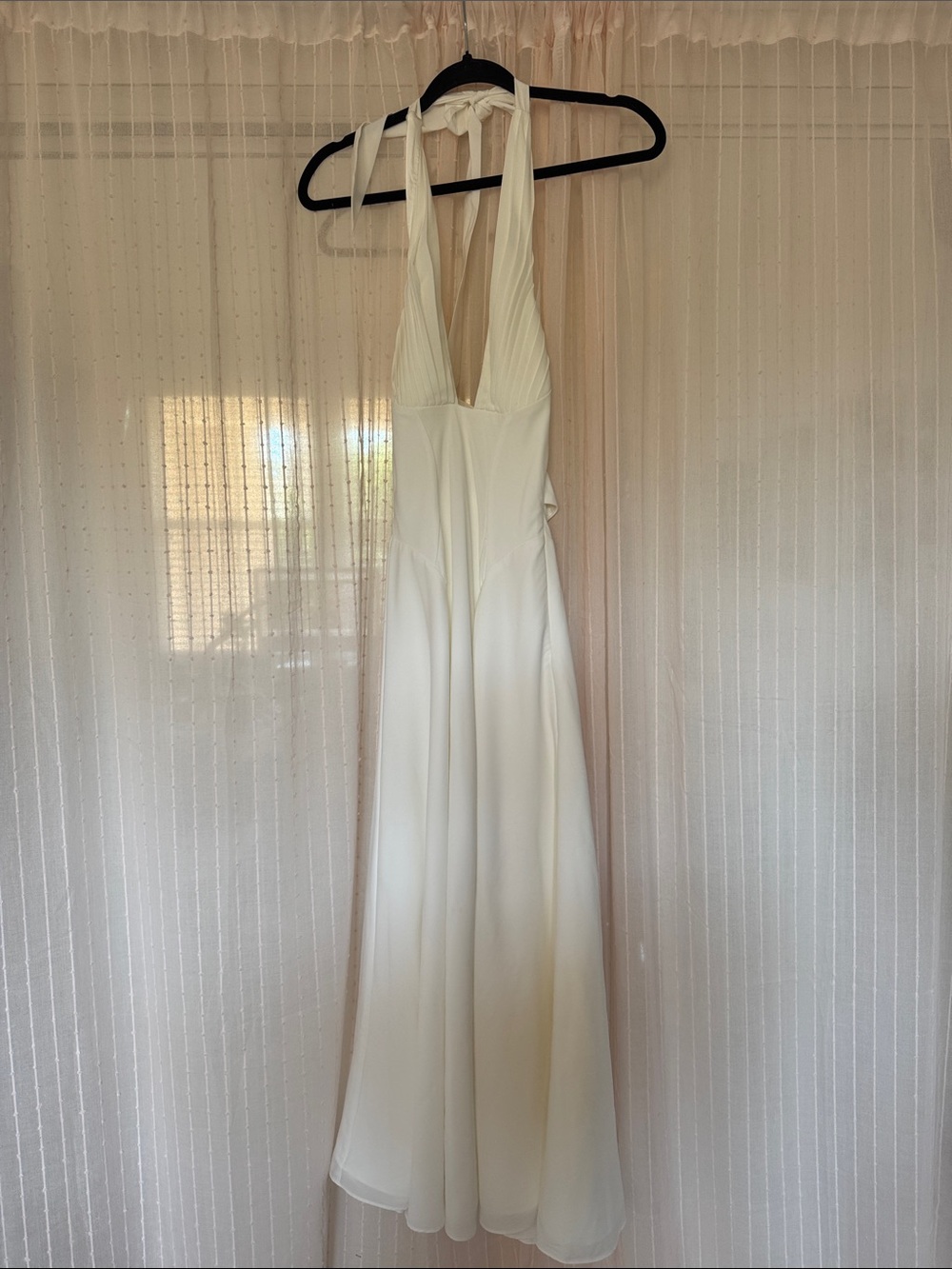 Halter Midi Dress in White with Plunging Neckline - Picture 4 of 6